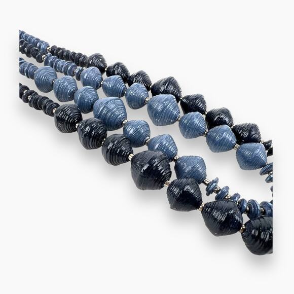Necklace Blue Paper Beads Extra Long 82" Endless Boho Artistic Fashion Statement - Picture 5 of 9